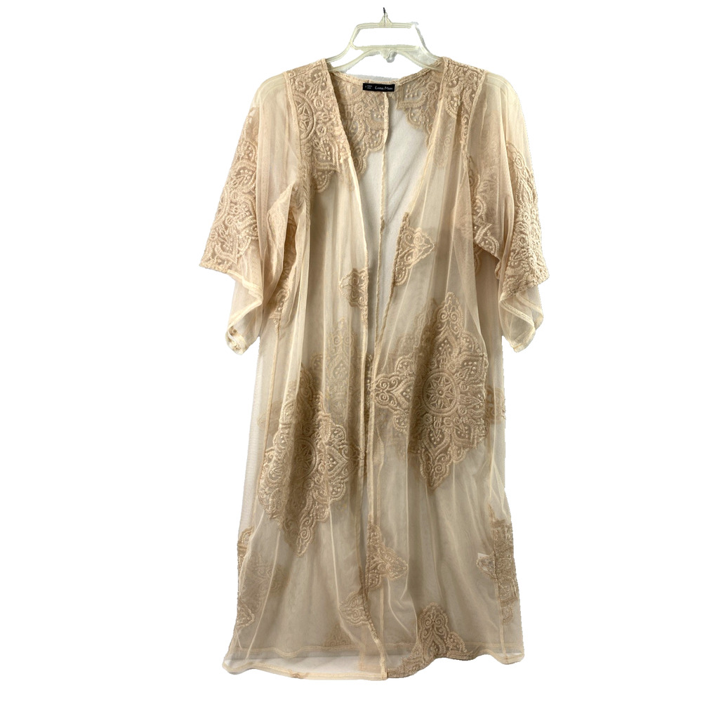 Luna Moon Sheer Duster Womens Small‎ Embroidered Open Front Festival Fairy Sheer